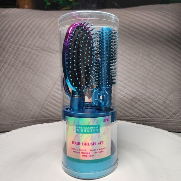 NEW 5-Piece Hairbrush Brush Set Hand Mirror Beauty Brushes Blue Easter Basket St - Picture 7 of 11